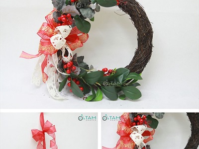 Vòng nguyệt quế Noel Handmade nửa vòng lớn ĐK 40cm VNGQ-X-44